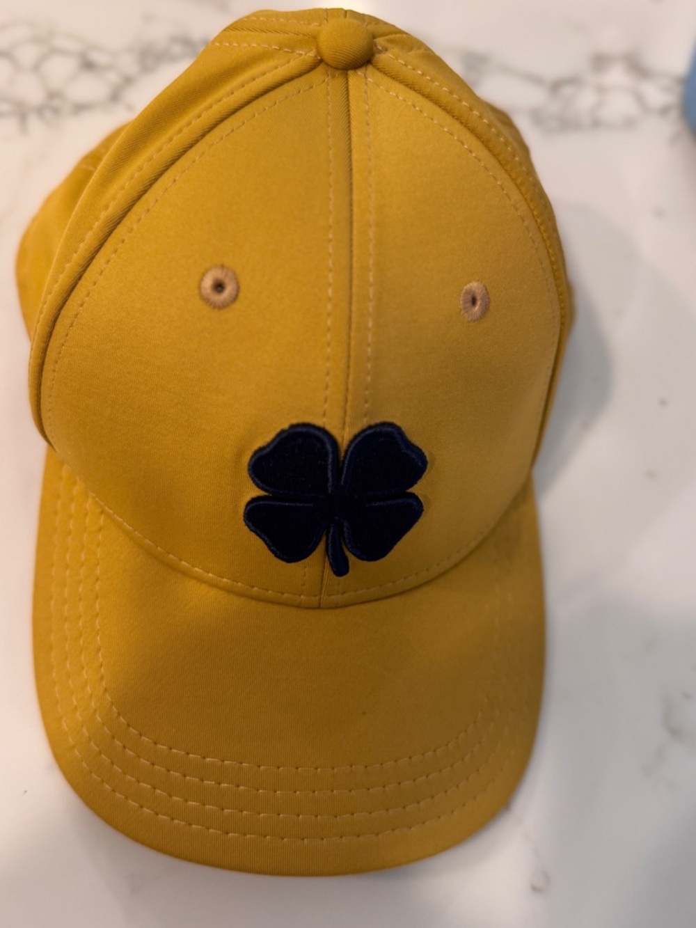 Lucky Brand Mustard Yellow Baseball Cap with Navy Clover Patch golf Hat for man